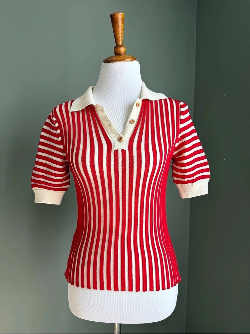 NWOT Mango Striped Stretch Knit Top in Red & White Size Medium